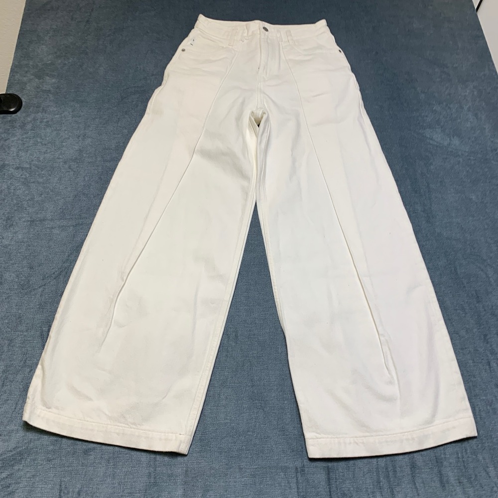 MO&Co. Wide Leg Jeans Womens 27 White Denim Light Wash 5-Pockets Streetwear
